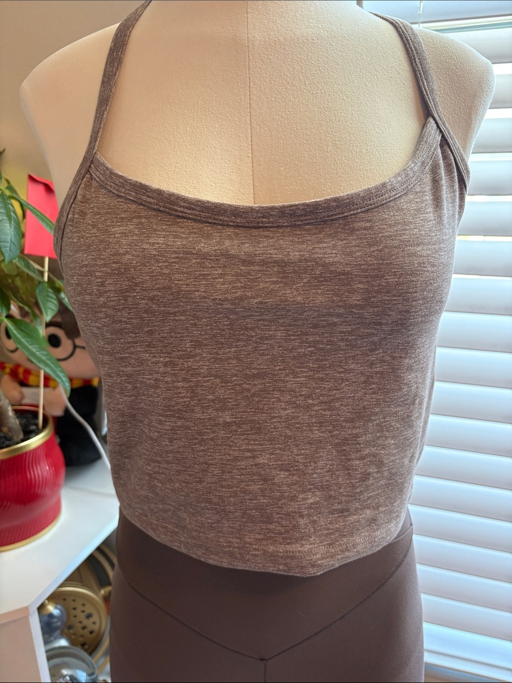 aerie Heathered Brown Cropped Sports Bralette
